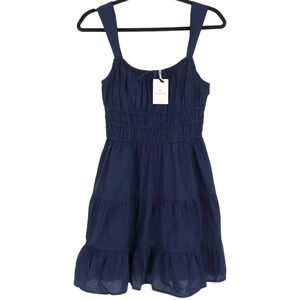 Sunday Best Aritzia Martine Poplin Mini Dress Size M Navy Blue Admiral Smocked